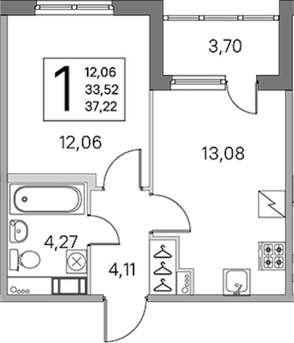 1-комнатная квартира 33.52 м², 5/5 эт., ЖК «ЮгТаун. Олимпийские кварталы»